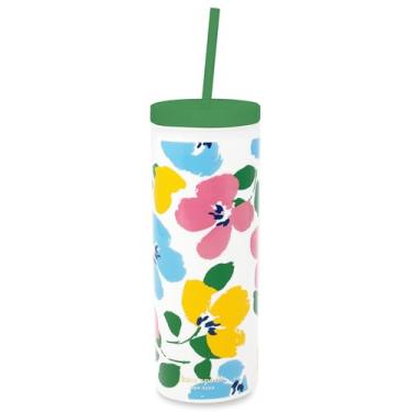 Imagem de kate spade new york Copo de acrílico com tampa e canudo, copo de 680 g, copo fino de parede dupla (buquê de pintura)