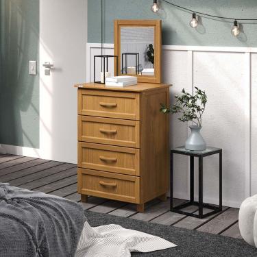 Imagem de Cômoda Itália 4 Gavetas com Moldura com Espelho em Madeira Pinus Carvalho Acetinado - Tozzeto