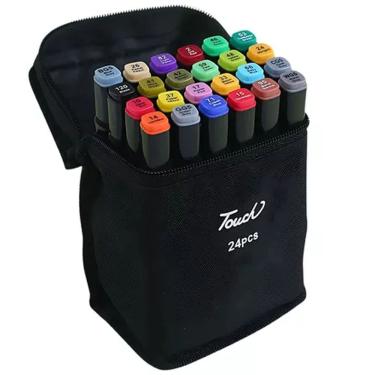 Imagem de Canetinhas Canetas Estojo 24 Cores Bolsa Com Alça Ponta Dupla Permanente