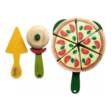 Imagem de Brinquedo coleção comidinha pizza cozinha madeira 10pç newar - Newart,