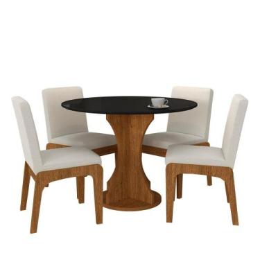 Imagem de Mesa Redonda Messina 4 Cadeiras Estofadas Freijó/pto/bouclé Off - M.a 