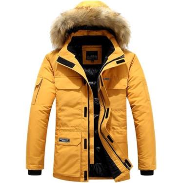 Imagem de Jaquetas Parka De Inverno Masculino Casual Quente Grosso Com Capuz Gola De Pele Casacos Jaqueta Masculina Casaco À Prova De Vento, Yellow, 6XL