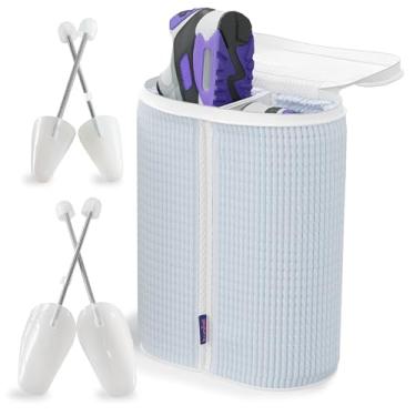 Imagem de HugList Bolsa de roupa para sapatos para máquina de lavar | Compartimento duplo, chenille de pelúcia protege e limpa 360°, compartimento para palmilha de malha, suporte de árvore de sapato, zíper sem