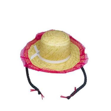 Imagem de Chapéu de Palha Junino C/ Tranças - Escura - Festas e Fantasias, Verme