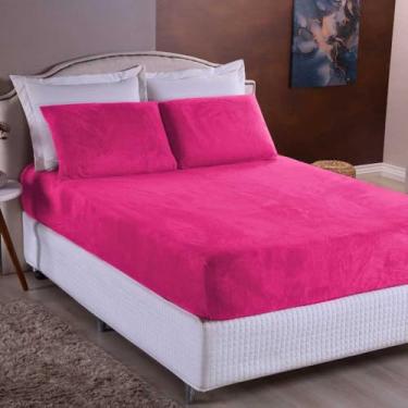 Imagem de Lençol De Plush 3 Peças Solteiro Casal Padrão Queen King COM ELÁSTICO A VOLTA TODA(Pink,Queen 3 Peças)