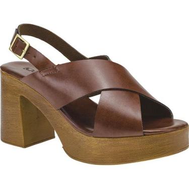 Imagem de Sandália Feminina Salto Alto Bloco Grosso Meia Pata - LAZZLU, Caramelo