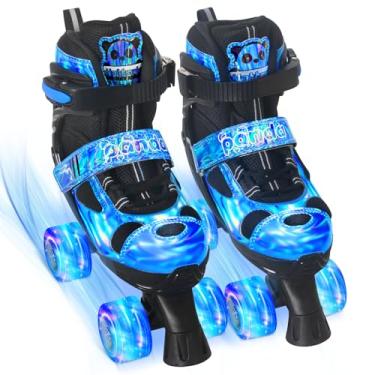 Imagem de Nattork Patins para crianças, patins quadriciclos ajustáveis de 4 tamanhos com todas as rodas iluminadas, patins roxos panda para crianças - Melhor presente de aniversário para esportes ao ar livre