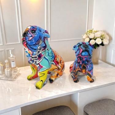 Imagem de Conjunto de estatuetas decorativas de buldogue, esculturas de resina de arte moderna, estátua de estilo grafite colorido, decoração de sala de estar e escritório (grafite)