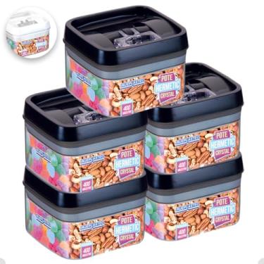 Imagem de Kit com 5 Potes Herméticos De Acrílico Para Mantimentos Tampa Com Trava 400 Ml (Preto)