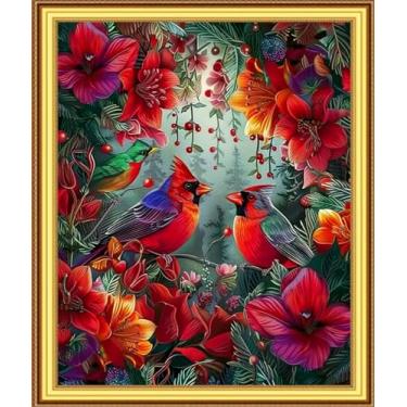 Imagem de Foxnyart Kits de ponto cruz estampado, gama completa de kits de bordado para iniciantes e adultos 11CT padrões de bordado arte artesanato DIY kit de bordado - pássaro flor 40,6 x 50,8 cm