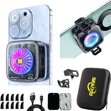 Imagem de Cooler Pro magnético 15 em 1 com LEDs RGB, aderência destacável, ventilador de resfriamento termostático para iPhone MagSafe/Android/iPad - jogos/streaming/fotografia (moldura preta)