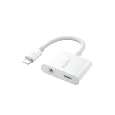 Imagem de Belkin RockStar Lightning para cabo de áudio de 3,5 mm + divisor de carregador de áudio, fone de ouvido auxiliar 2 em 1 para iPhone e adaptador de carregador - compatível com iPhone 14, 13, 12, 11, X