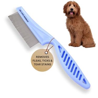 Imagem de We Love Doodles pente para rosto de cachorro, pente contra pulgas para cães, pente de metal para remover manchas de lágrimas em dentes finos, remove crosta, muco e manchas, escova facial par