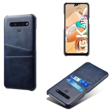 Imagem de Capas Compatível com LG K41s,Caso de couro PU-Tampa de telefone a prova de choque com 2 slots de cartão,Proteção anti-impressão digital e anti-gota-Blue