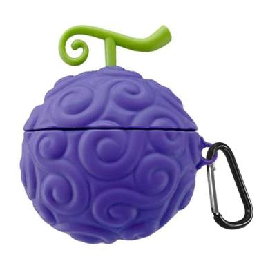 Imagem de Capa protetora de silicone com desenho 3D fofo acessórios para AirPods Pro1/2 / AirPods 4ª geração 2024, capa de fone de ouvido anime diabo fruta com gancho (roxo, Airpods Pro 1/2)