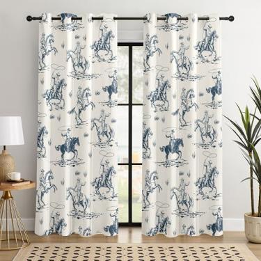 Imagem de Cortinas blackout caubói ocidentais – 100% blackout rústico estilo rodeio ocidental e cowboy, redução de ruído com isolamento térmico para quarto, sala de estar e caverna masculina (L52xC84, 2 painéis