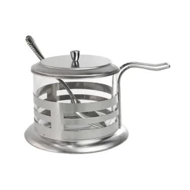 Imagem de Açucareiro de Vidro e Inox com Colher, 200 ml, Tampa Incluída, Recipiente de Especiarias de Vidro e Inox, Utensilio de Cozinha, Cozinha Moderna, Accesorio Cozinha, Ornagização de Cozinha