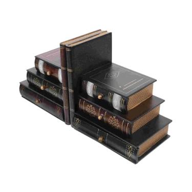 Imagem de Suportes para livros Suportes de livros retrô, caixa de armazenamento decorativa, estante com caixas de madeira para escritório doméstico Suporte para livros