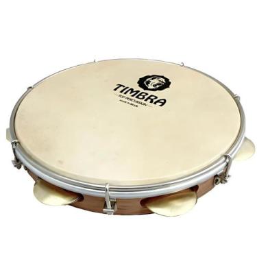 Imagem de Pandeiro timbra profissional 10 pol freijo pele animal c/ 6 pares de p