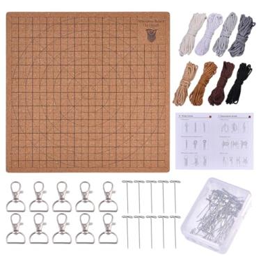 Imagem de FREEBLOSS Conjunto de tábuas e pinos de macramê de madeira de 28 x 28 cm com cordão de algodão de 40 m, 10 chaveiros para trançar, suprimentos de tecelagem, kit de macramê para adultos iniciantes