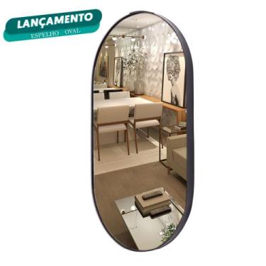 Imagem de Espelho Oval 76x43cm banheiro Moderno Moldura Couro - Landi Vendas, Pr