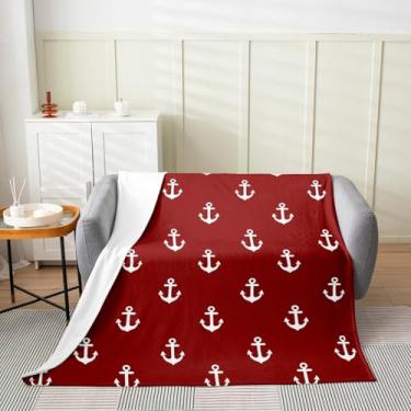 Imagem de jejeloiu Cobertor infantil de flanela de âncora vermelha felpuda solteiro 152 x 203 cm, cobertor náutico de lã para decoração de quarto de meninos e meninas, oceano, mar, aventura, marinho, litoral