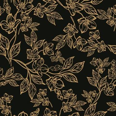 Imagem de Ismoon Papel de parede adesivo preto e dourado com papel de parede floral escuro 43,9 x 199,9 cm preto moderno papel de parede removível autoadesivo para armários de quarto forro de prateleira vinil