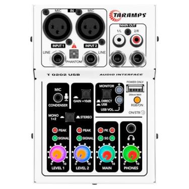 Imagem de Mesa De Som Interface de Audio Stereo USB Taramps T0202 Branca Led RGB Gamer Streaming Podcasts Live Gravação Studio Computador PC Notebook Placa De Som Alinhamento Phantom Power RCA XLR P2 P10