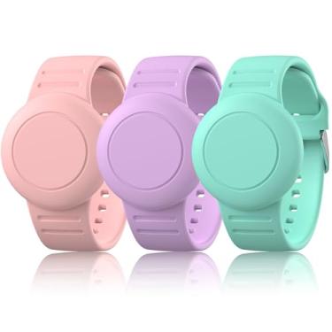 Imagem de Pacote com 3 pulseiras impermeáveis para crianças, suporte de silicone macio para Apple Air, pulseira de relógio ajustável antiperda para crianças a partir de 3 anos (areia roxa/verde menta)