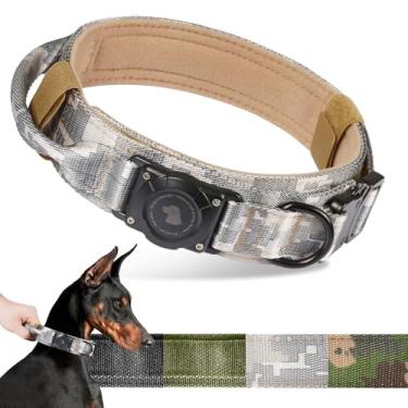 Imagem de Coleira AirTag impermeável para cães 2025 atualizada, coleira tática militar com suporte para AirTag, alça de controle confortável e fivela de metal, suporte de coleira GPS para cães de médio a grande