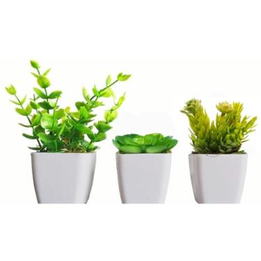 Imagem de 3 Mini Vasinhos Cerejeira, Palmeira/Coqueiro Suculentas Artificiais/Plantinha Artificial (KIT COM SUCULENTA)
