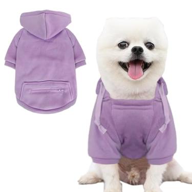 Imagem de Jecikelon Casaco de inverno para clima frio com bolso para cães de estimação, roupas quentes para cachorros pequenos Chihuahua (roxo, grande)