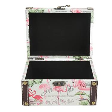 Imagem de Pssopp Caixa de Jóias de Madeira Impressa Em Flamingo Vintage para Decoração e Armazenamento de Jóias, Caixa Vintage Mdf Com Grande Capacidade para Fazer -up e Exposições, Interior Não Tecido,