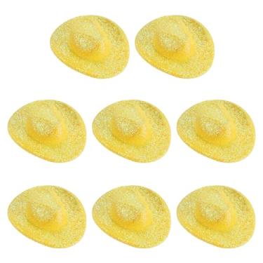 Imagem de PATIKIL Mini chapéus de caubói, 8 peças de chapéu de cowboy ocidental em miniatura para artesanato, decoração de festa, fantasia de boneca para animais de estimação, estilo glitter, amarelo