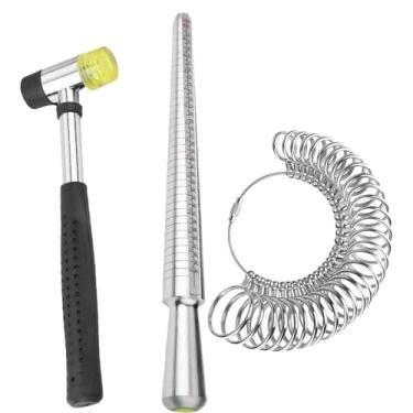 Imagem de Ferramenta de medição de tamanho de anel Accmor, incluindo mandril de anel, medidor de dedo e martelo de joias de borracha, kit de medição de anel de metal, bastão de tamanho de anel para homens e