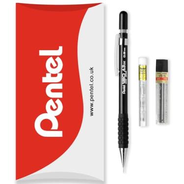 Imagem de Pentel Lapiseira automática série 120 A315 + refil de 12 HB + tubo de refis de borracha - na embalagem do travesseiro - 0,5 mm - preto