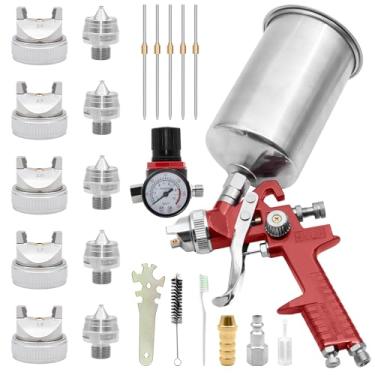 Imagem de ZOSANY Pistola de pulverização por gravidade HVLP automotiva, kit de pistola de pulverização de pintura a ar com bocais de 1,4, 1,7, 2,0, 2,5, 3,0 mm, copo de alumínio de 1000 cc, regulador de