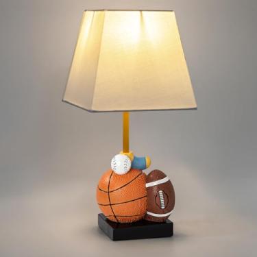 Imagem de HERBESTBAY Abajur de mesa infantil, luminária de cabeceira de 35 cm adorável design de futebol, basquete, hóquei e beisebol com sombra fofa - ideal para decoração de quarto, inclui lâmpada LED