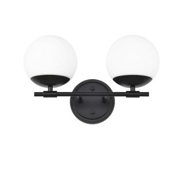 Imagem de Ntsunxeko Luminária de banheiro preta, 2 arandelas de parede de globo de luz sobre o espelho, luzes modernas para banheiro, armários de espelho escadas de corredor, base E26 padrão, preto fosco