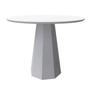 Imagem de Mesa Redonda 4 lugares Com Vidro de 100cm  Sem Cadeiras Chelle Off White - ÉdeCasaMóveis