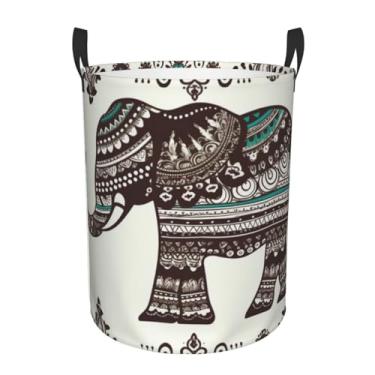 Imagem de Cesto de lavanderia com estampa de elefante boêmio, dobrável, impermeável, cesto de armazenamento de roupas com alças, pano Oxford, organizador de brinquedos, cesta para banheiro, lavanderia, quarto