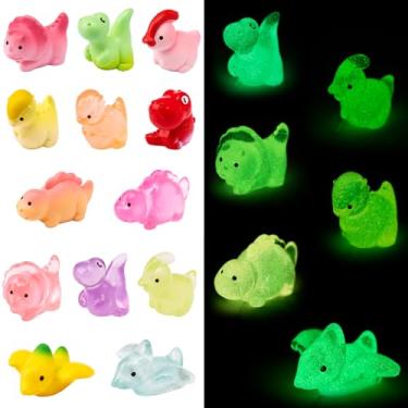 Imagem de EMPHASISY Conjunto de 13 miniaturas de dinossauros, mini bonecos luminosos de resina de animais em miniatura para bricolage micro paisagens, terrário, jardim de fadas, presente de aniversário