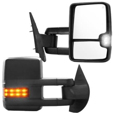 Imagem de Perfit Zone Espelhos de reboque de substituição para Chevrolet Silverado GMC Sierra 2014-2018 GMC Sierra 1500, 2015-2018 Chevrolet Silverado GMC Sierra 2500 HD 3500 HD, lâmpada de sinal âmbar aquecida