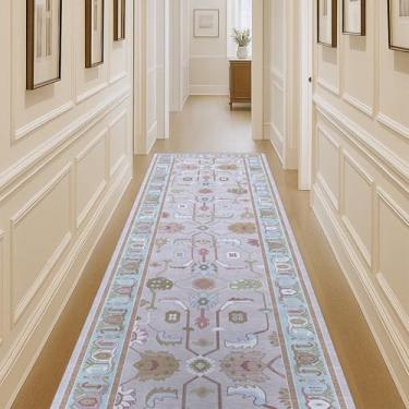 Imagem de Fame Living Tapete Oushak rosa, tapetes modernos, vintage, turco, eclético, floral, pastel, lavável, manta pequena, tapete de área de destaque para sala de estar, quarto, cozinha, banheiro, 60 cm x