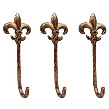 Imagem de AYZCORP Conjunto de 3 ganchos de ferro fundido em forma de flor de lis, decoração de arte de parede - cabides em forma de flor de lis e porta-chaves - cabide de roupas e mochila - ganchos para casaco