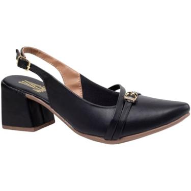 Imagem de Sapato Via Angel Slingback Feminino, Salto Grosso, Bico Fino, Social 91.03 (Preto, BR, Adulto, Numérico, 34)