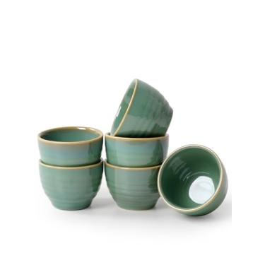 Imagem de KERMANDO Conjunto de 6 xícaras de café expresso de 47 g, xícaras de café de cerâmica Demitasse para Espresso, Latte, Cappuccino – Copos pequenos verdes – Mini canecas empilháveis para café