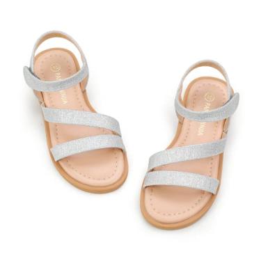 Imagem de PANDANINJIA Sandálias femininas Monica Summer Open Toe Sandálias sociais para crianças pequenas e grandes, R Glitter prata, 13 Little Kid