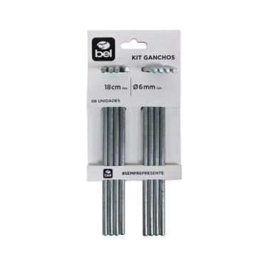 Imagem de Kit 8 Ganchos Espeques 6mm x 18cm Multiuso 107800 BelFix - BEL FIX
