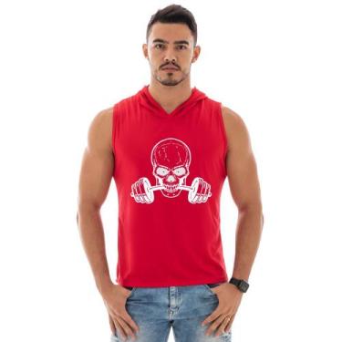 Imagem de Camiseta Regata Cavada Masculina Com Capuz Treino Academia Caveira Hal